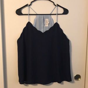 Navy Blue, thin strapped blouse.